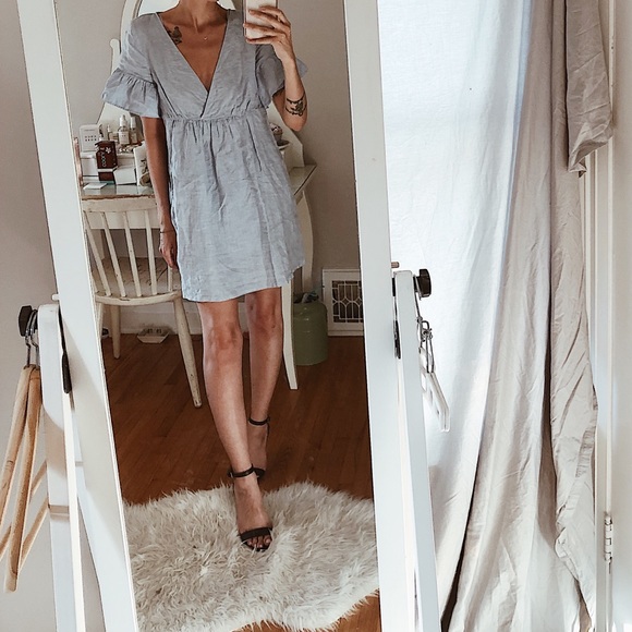 Zara- Blue Linen Baby Doll Dress - Picture 2 of 5